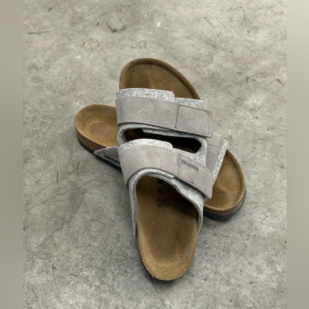 Birkenstock Light Gray Suede Two-Strap Slide Sandals - Picture 5 of 6